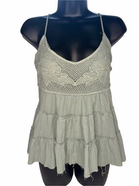 Amber Sky Sage Crochet Beaded Embroidered Boho Babydoll Tank Top L NWT